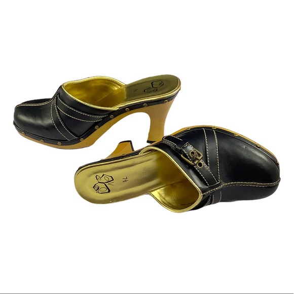 NWOT Fashion Bug Dinah Black Faux Leather Wood Platform Clog Heels 7.5 - Picture 2 of 16